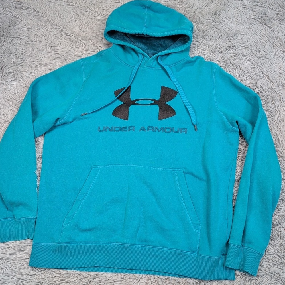 Under Armour Sweatshirt Womens L Blue Hoodie Fitted Cozy Athletic Pocket